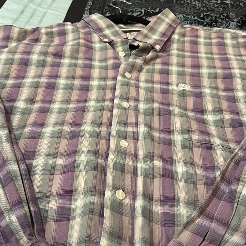 Cinch Men's Purple and Cream Plaid Shirt, very nice design, size XXL
